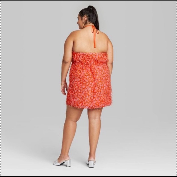 Wild Fable Eyelash Floral Halter Tie Mini Dress Orange Pink size XXL - Picture 9 of 16